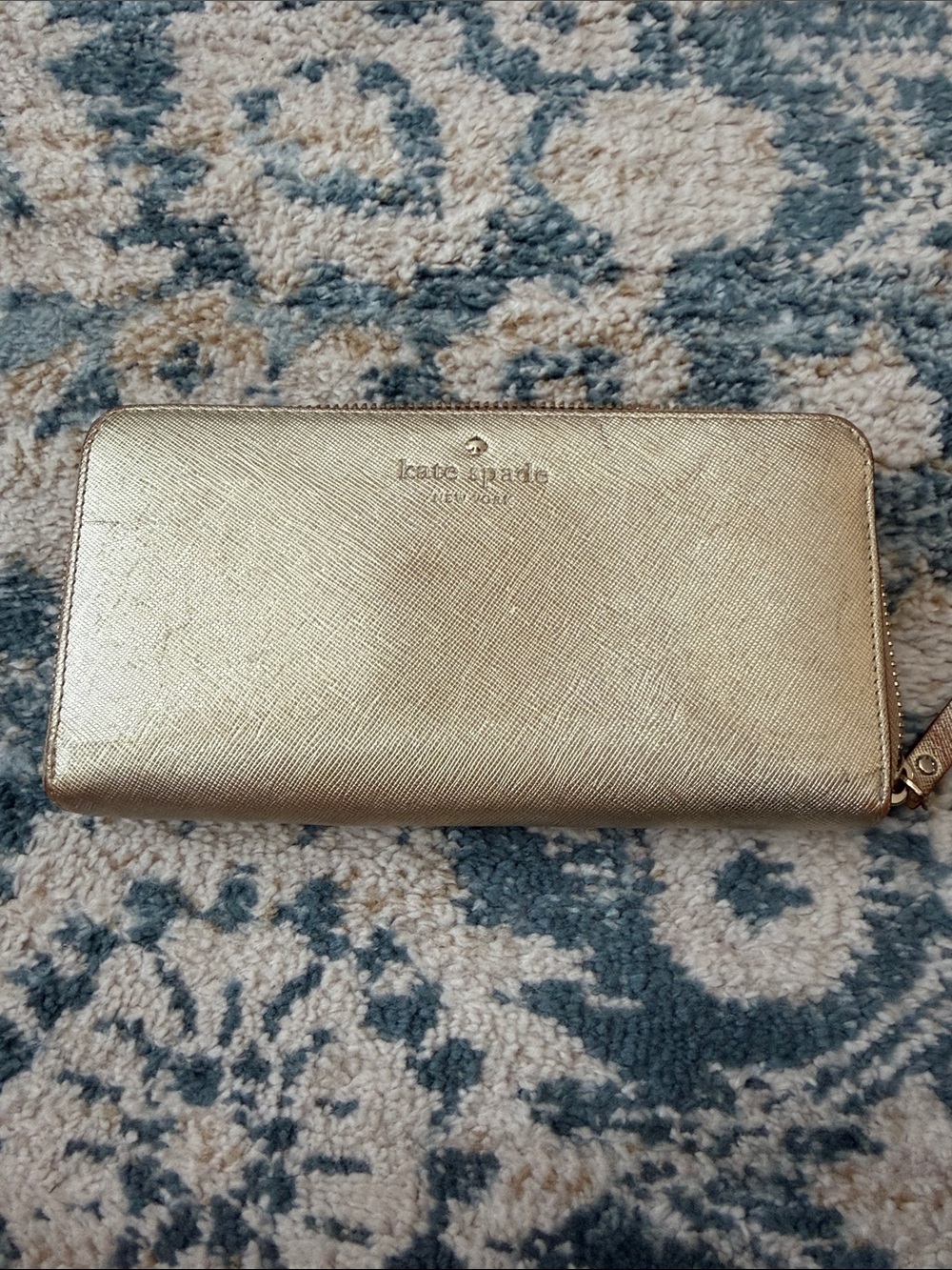 kate spade metallic gold zip-around wallet